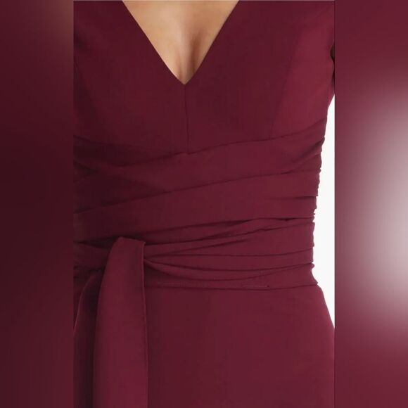 Dress The Population Dana Wrap Waist Midi Cocktail Dress NWT size XXL Burgundy - Picture 3 of 6